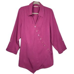 Soft‎ Surroundings Size L Magenta Pink Wrap Blouse Asymmetric Button Tunic